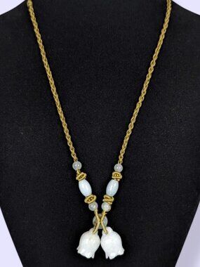 Bohemian Blue-White Carved Jade Necklace